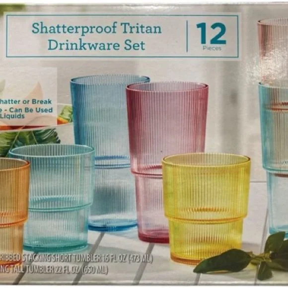 12 Pieces Shatterproof Tritan Drinkware Set - Picture 2 of 7